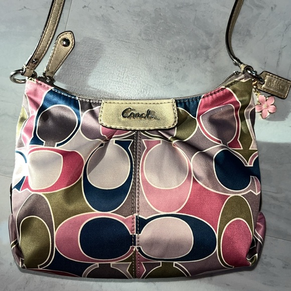 Coach Handbags - Coach Scarf print Crossbody bag  multicolored signature C satin metallic leather